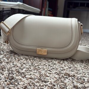 Rachel Zoe Cream Crossbody Bag with Seatbelt Strap and Gold Hardware